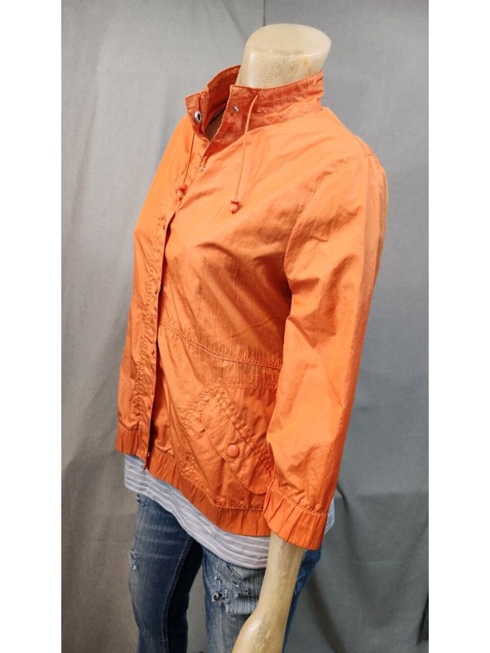Chicos Zenergy USED Chicos Size 1 SMALL Orange 3/4 Slv Snap Front Jacket Womens - Picture 4 of 5